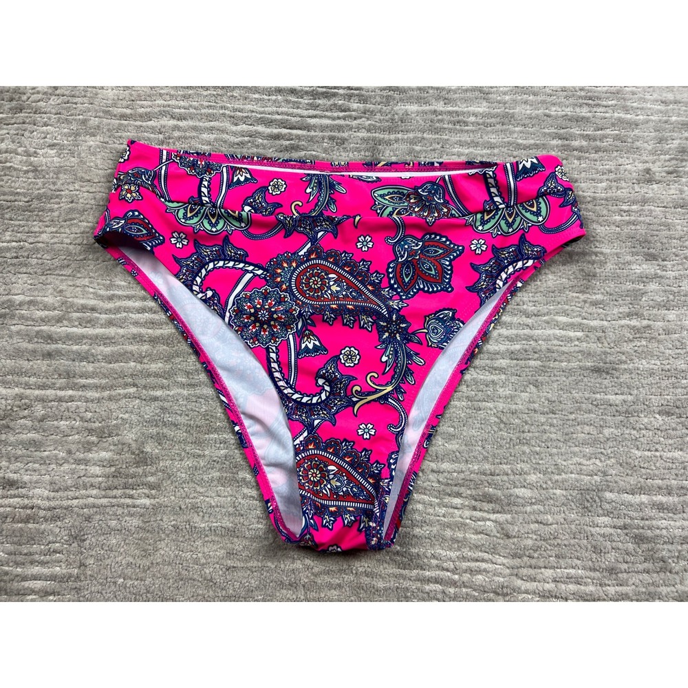 Unbranded Bikini Bottoms Womens XL Pink Paisley High Waisted High Cut Stretch